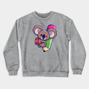 Cute Koala Wear Backpack And Hug Pencil Cartoon Crewneck Sweatshirt